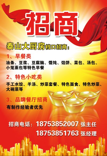 泰山大廚房檔口招商，歡迎致電詳詢！